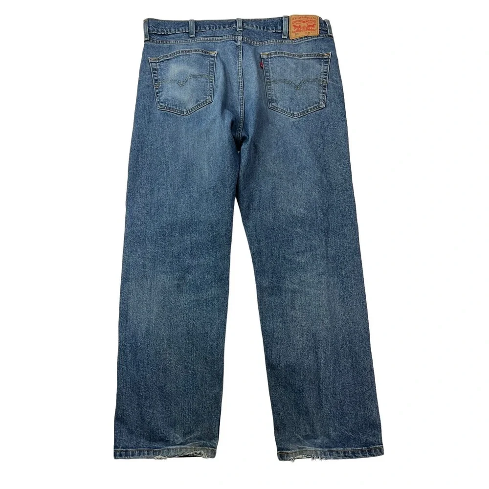 Levi's 505 Mens Tag Size‎ 40x30 Blue Wash Logo High-Rise Distressed Hems Jeans
